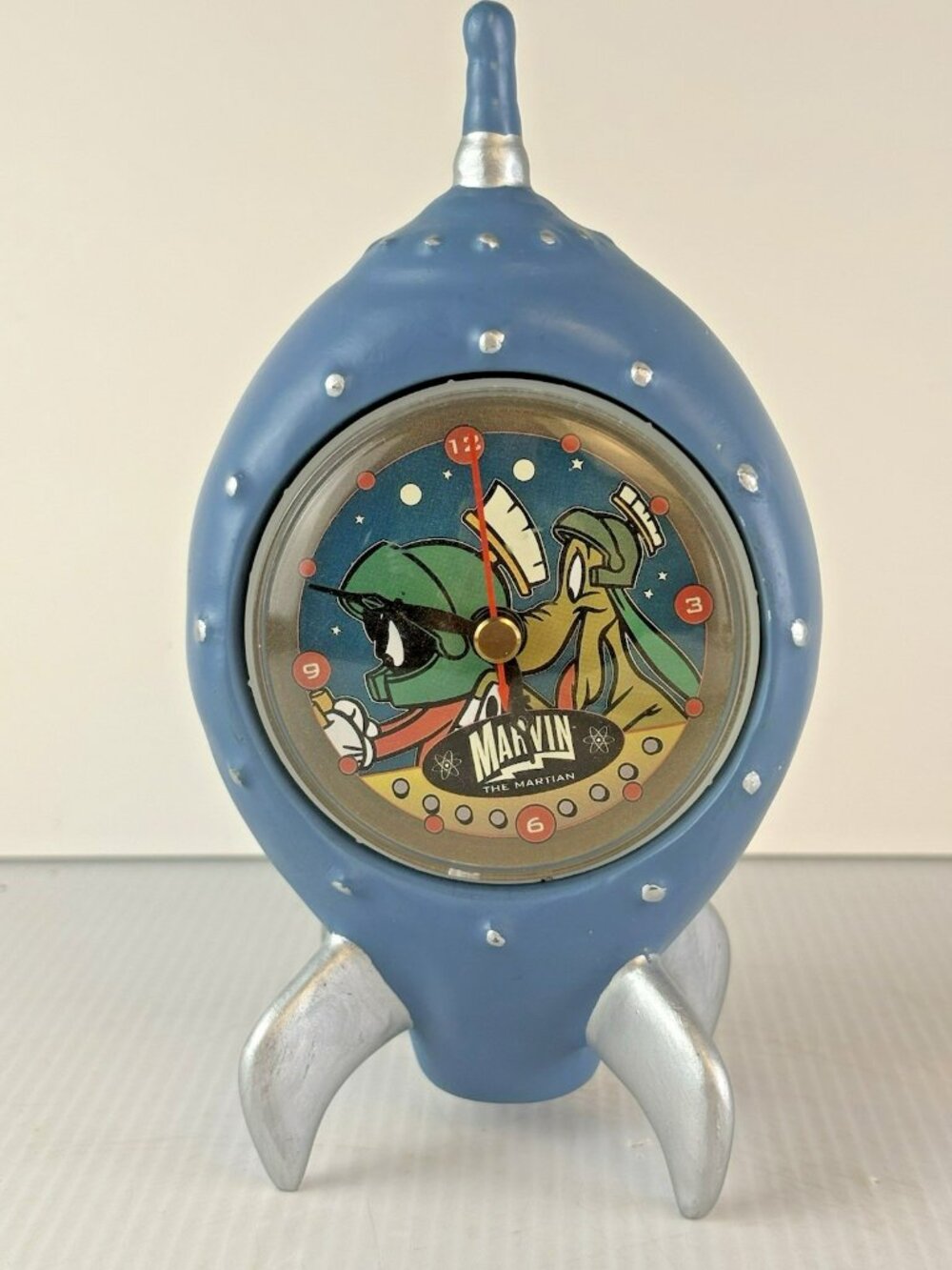 Marvin the Martian Vintage Rocketship Desk Clock 1995 Works! 4" x 7.5" Rocket